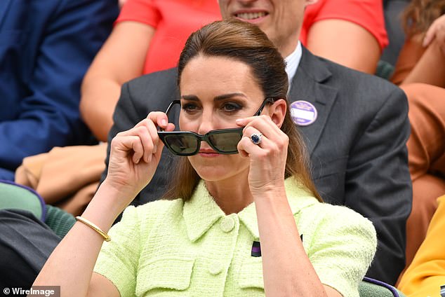 Last year she wore a lime green jacket and stylish oversized sunglasses to Wimbledon before news broke that she was battling cancer