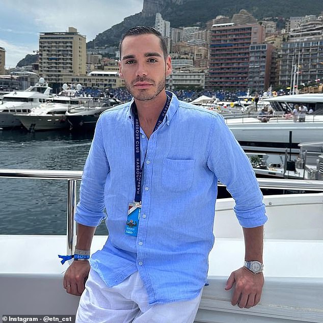 Etienne is seen on a yacht in Monaco harbour during a Formula 1 race weekend