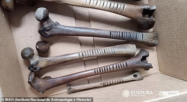 The grisly shipwreck of a 45-foot-long vessel has been dredged from the mud of a drought-stricken lake in Mexico — with a “one-of-a-kind” set of manipulated human bones (above). Each of the well-preserved bones, mostly thigh bones, were striated with multiple deep grooves