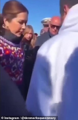 Queen Mary of Denmark (pictured) greets fans during a performance in Greenland - moments before a motorized scooter hits her