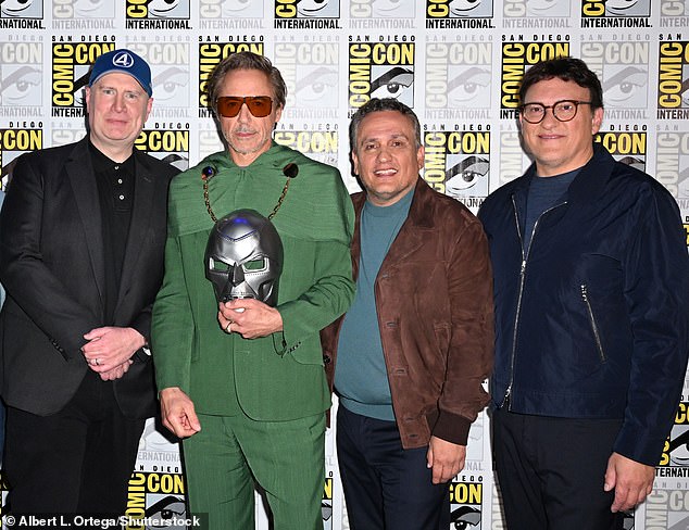 The two films will be directed by Anthony and Joe Russo, the brothers who directed 2019's Avengers: Endgame; (L-R) Feige, Downey Jr., Joseph and Anthony Russo