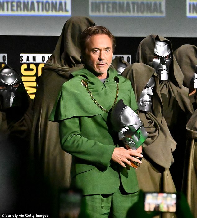 Robert Downey Jr., 59, will return to the Avengers universe in two new films — this time as a supervillain; pictured at San Diego International Comic-Con on Saturday