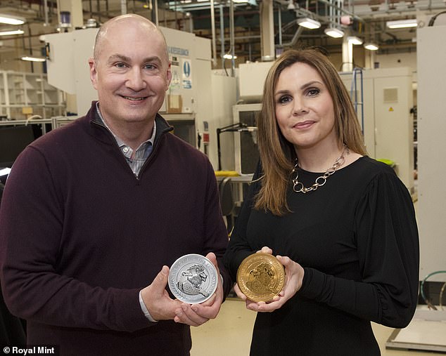 The Mint hopes to sell more commemorative coins abroad. Pictured: Wayde Milas of the Rare Coin Company of America and Rebecca Morgan of The Royal Mint