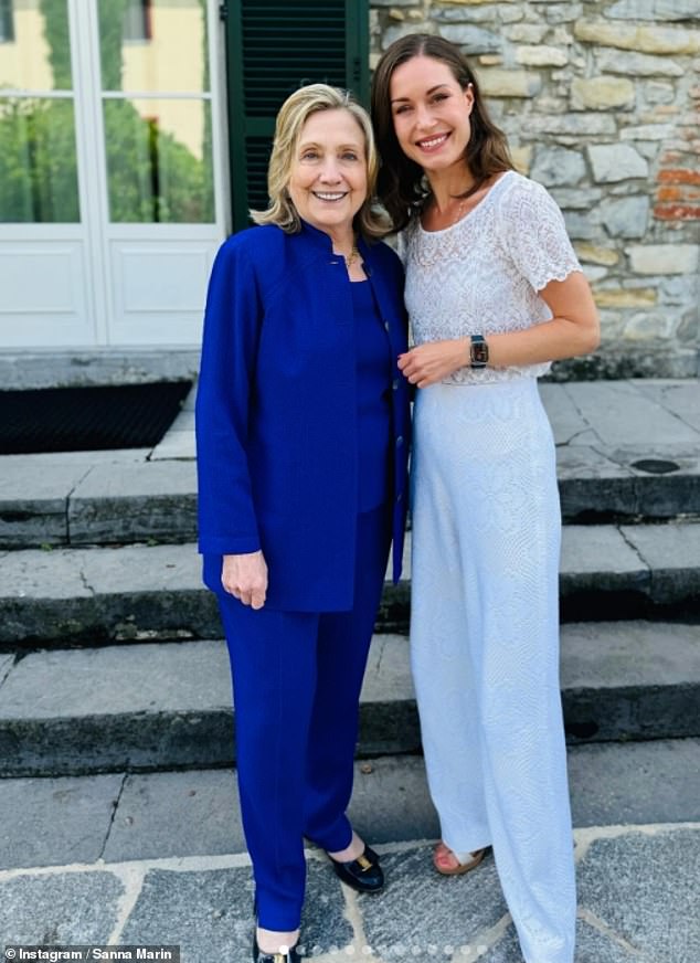 Sanna Marin posed for a photo with Hillary Clinton after they both attended the 2024 Global Women Leaders Summit at the Bellagio Center, Italy