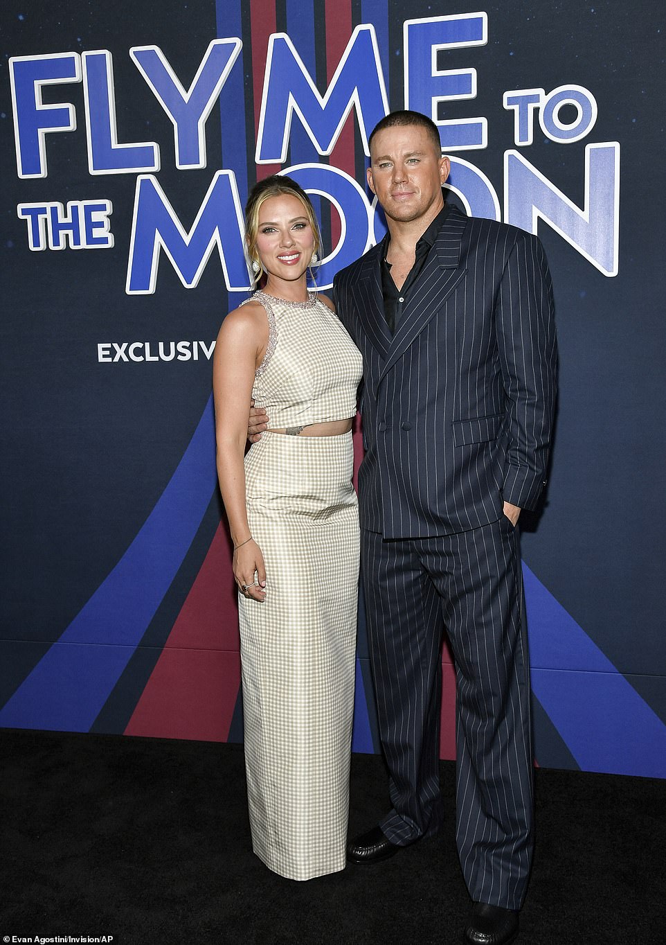 Scarlett Johansson and Channing Tatum led the stars at the premiere of their new film Fly Me To The Moon on Monday