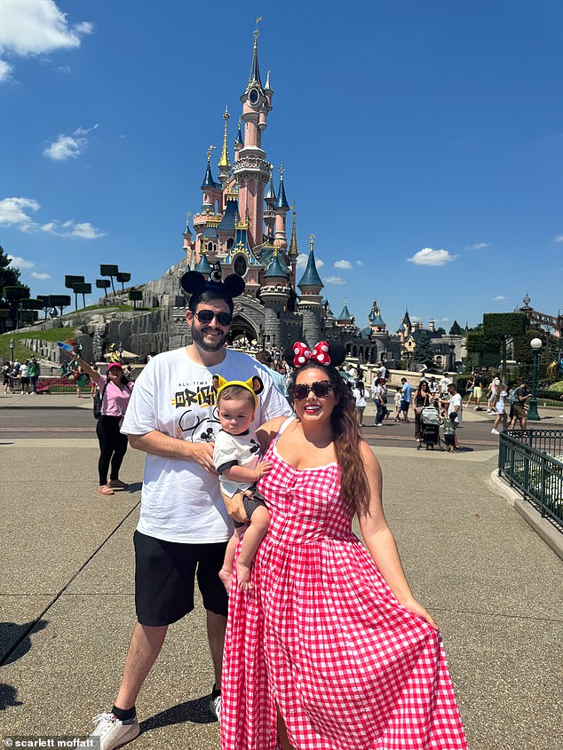 Scarlett Moffatt dressed up as Minnie Mouse as she headed to Disneyland Paris for a family holiday to celebrate her son Jude's first birthday this weekend