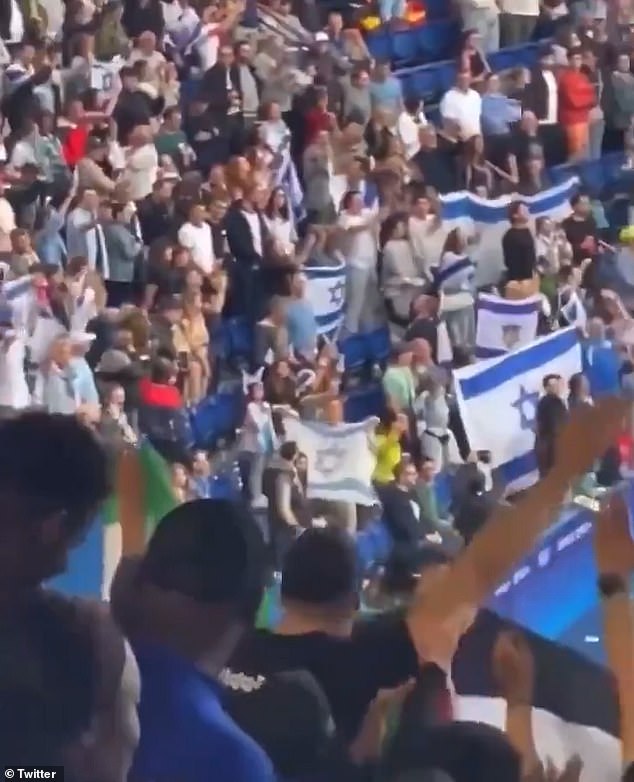 New footage has captured the moment pro-Palestinian activists gave the Hitler salute and chanted 'Heil Hitler' during the Olympic football match in Israel