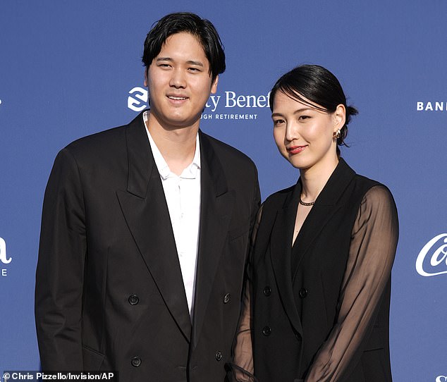 Los Angeles Dodgers pitcher Shohei Ohtani, left, and his wife Mamiko Tanaka on May 2