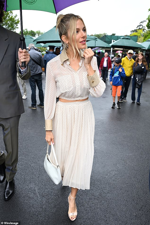 Sienna Miller put on a radiant show as she arrived at the All England Lawn Tennis and Croquet Club for the Wimbledon Championships on Tuesday afternoon