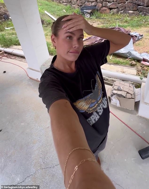 Skye Wheatley (pictured) has shocked fans by getting into a heated debate with her partner Lachlan Waugh over the renovation of their Gold Coast mansion under construction