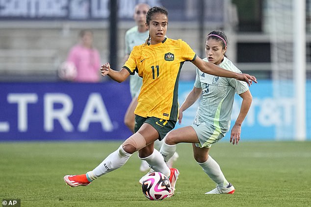 Foudy doesn't believe the Matildas will be able to overcome the absence of superstar striker Sam Kerr (Mary Fowler is pictured embracing the pressure she will be under in Paris)