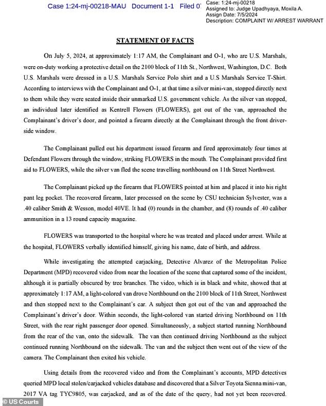 Flowers was taken to a local hospital for treatment of non-life-threatening injuries and was arrested and charged with armed carjacking, carrying a pistol without a license and possession of a large capacity ammunition feeding device.