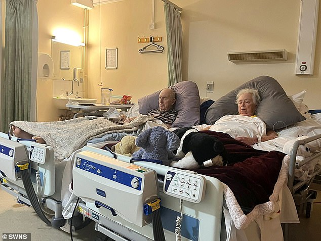 A heartbreaking photo shows the 'soul mates' couple, who had two adult children, resting next to each other at Ashgate Hospice in Chesterfield, Derbyshire