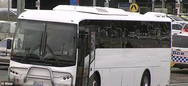 The school bus (pictured) was stopped after a 15-year-old schoolgirl took over the wheel, while the 70-year-old driver reportedly suffered a heart attack