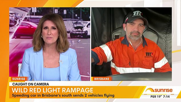 Nat Barr jokingly offered truck driver Stephen Pastor a job as a reporter for Sunrise after he gave a detailed and eloquent account of a multi-vehicle crash in Sunnybank, Brisbane
