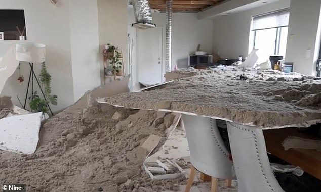 The ceiling of a house in Tapping, Perth, collapsed above the dining table on Thursday due to heavy winds and rain