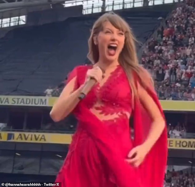 Taylor Swift appeared to gasp for breath when she saw her boyfriend Travis Kelce in Dublin on Sunday