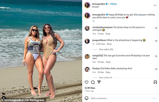 The 52-year-old Real Housewives of New Jersey star was ridiculed in the comments for the poor Photoshop on the photo