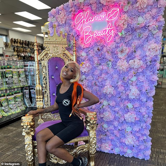 Alliauna Green, 27, known as Tan DaGod, was killed around 5 p.m. Saturday. She poses on a chair at Glamour Beauty in Oakland, where she was holding a meet-and-greet for fans