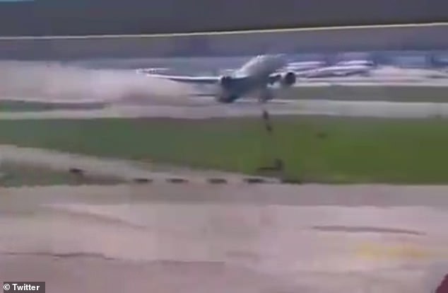 The 777 jet, part of the fleet of Chilean airline Latam, was seen dragging its tail across the runway at Milan Malpensa airport in northern Italy