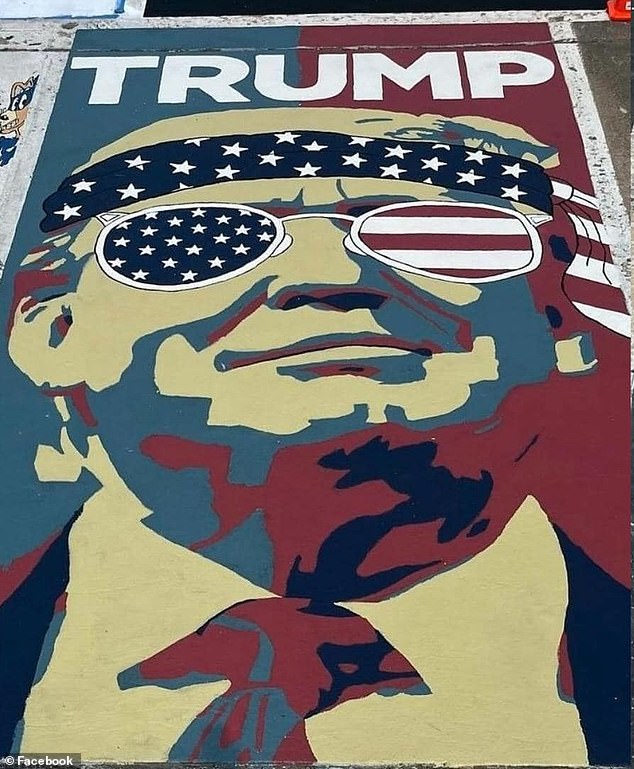 A senior at the school painted a striking mural of Trump wearing sunglasses and a bandana in the colors of the American flag — red, white and blue — but on Tuesday the mural was painted over a somber shade of gray