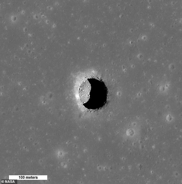 The cave extends from inside the Mare Tranquillitatis Pit (pictured), which is located on the moon's famous Sea of ​​Tranquility - close to where humans landed in 1969