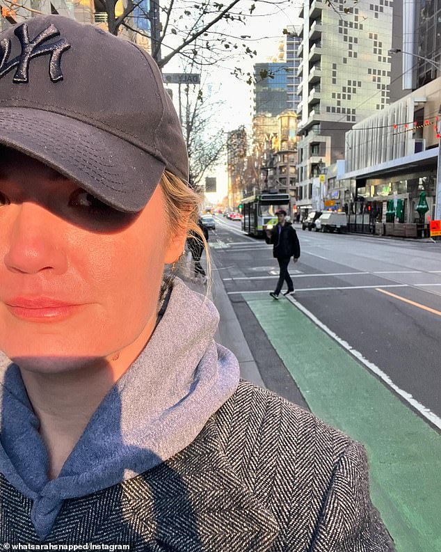 Sarah Harris braved the icy temperatures in Melbourne on Thursday as she stepped outside on the coldest day of the year so far