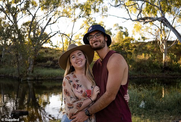 Brooke Mackie, 24, recently moved to Mount Isa in north-west Queensland after studying medicine at James Cook University in Townsville (she is pictured left with her fiancé Taylor Tomlinson)