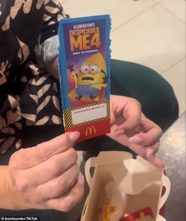 Jess Fournier was shocked when she found a damaged Despicable Me 4 bookmark as a 'toy' in her son's Happy Meal