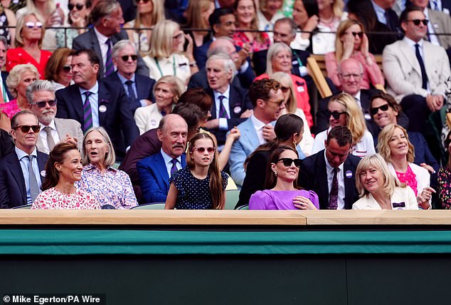 Kate with her younger sister Pippa and her daughter Charlotte at Wimbledon on Sunday