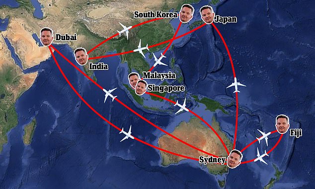 A graphical mock-up of Chris Bowen's foreign travels