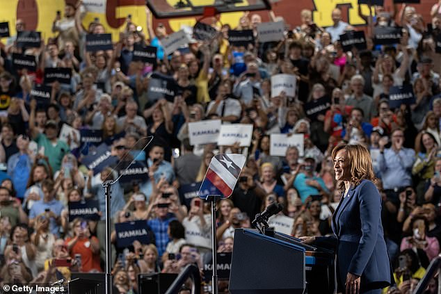 Vice President Kamala Harris speaks at her first campaign rally as the presumptive Democratic presidential nominee in Milwaukee, Wisconsin on July 23