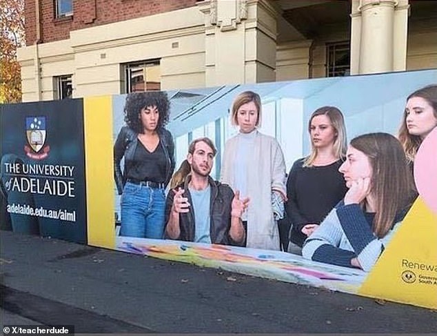 The University of Adelaide is being ridiculed by thousands over a resurfaced 2018 image showing a young white man explaining something to five women who look disinterested, irritated and bored