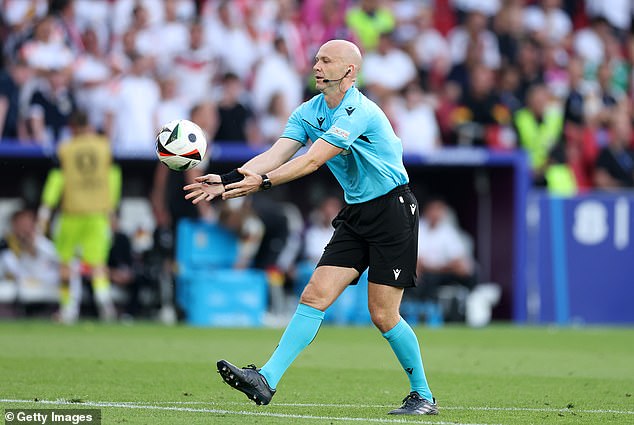 Referee Anthony Taylor officiated at the European Championship quarter-final between Germany and Spain