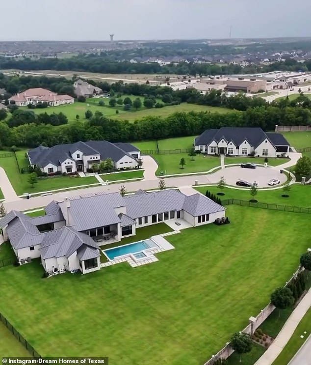 Currently under contract and last listed for $3,795,000, this 6-bedroom, 7-bathroom home in Celina, Texas is 6,800 square feet. It was built this year and features a pool, spa, and five-car garage