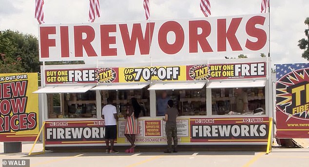 Nakyzi Odums was alone in a vehicle parked at the Douglas supermarket on July 3 while his parents shopped at a stall selling pyrotechnics (pictured) just a few metres away