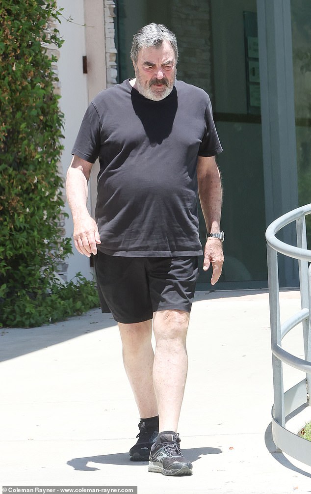 Actor Tom Selleck, 79, wore an all-black ensemble while working out in Thousand Oaks, California, last week