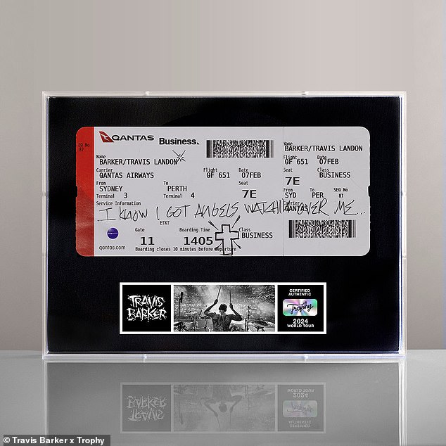 Travis Barker is selling his boarding pass from his recent trip to Australia for $8,000