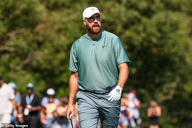 Travis Kelce walks the first hole on day one of the 2024 American Century Championship