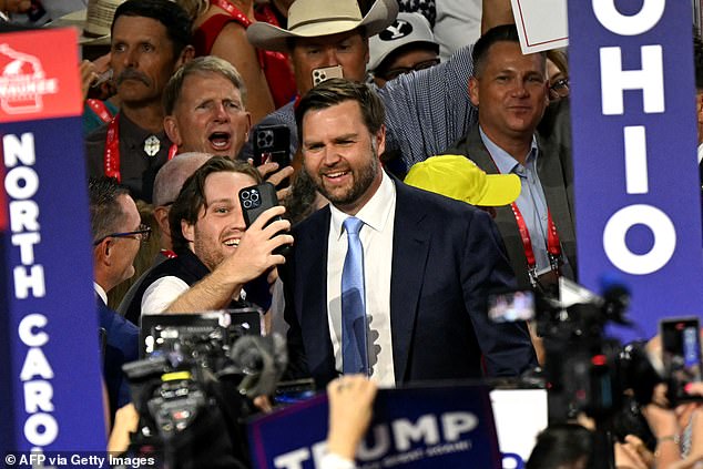 Senator JD Vance arrived on the convention floor in Milwaukee, Wisconsin, two hours after being named by Donald Trump as his running mate choice