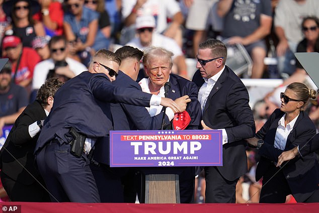 Donald Trump appeared to be shot in the ear when shots were fired at the former president at a rally in Pennsylvania