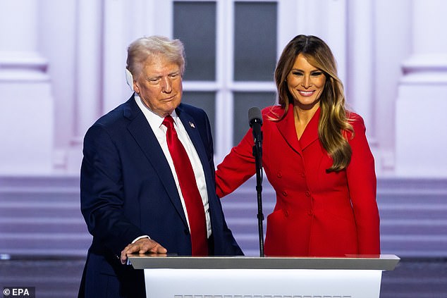 Republican presidential candidate Donald Trump and former First Lady Melania Trump at the end of his speech at the party convention on Thursday in Milwaukee, Wisconsin