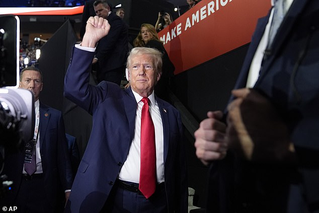 Trump triumphantly walks into the Republican National Convention in Milwaukee on Monday