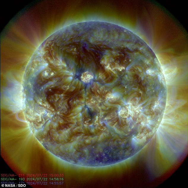 The National Oceanic and Atmospheric Administration issued a warning Monday that the dark plasma pulse from this 