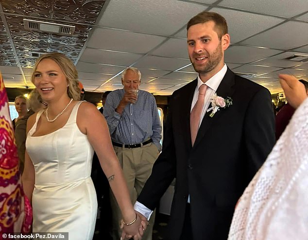 The happy couple looked radiant as they enjoyed well-wishes from their friends