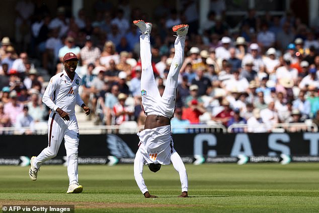 Kevin Sinclair celebrated the West Indians' fourth wicket in style by doing a backflip