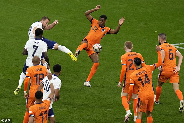 Denzel Dumfries was convicted for a foul on Harry Kane as the England captain fired a shot