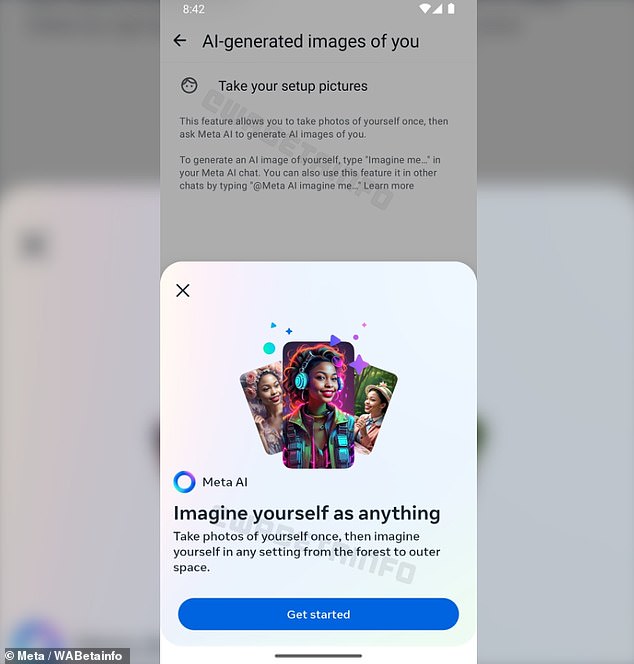 WhatsApp is reportedly preparing to roll out a new AI avatar generator feature that will allow users to create images from photos of themselves. Pictured is a leaked screenshot from WABetaInfo
