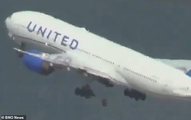 The incident bears a striking resemblance to one that occurred in March, when a United Boeing 777-200 jet lost a tire, this time after takeoff from San Francisco (pictured above).