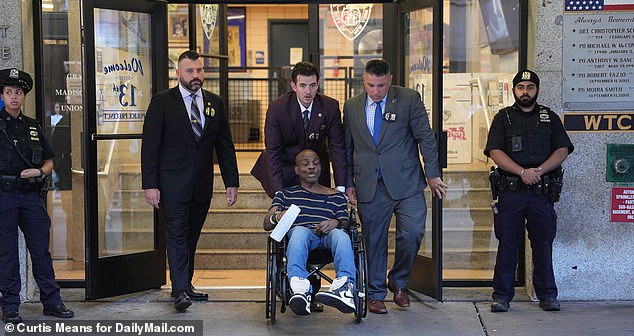 Chad Irish, 55, was wheeled out of Manhattan's 13th precinct on Wednesday to face trial for the murder of Yazmeen Williams